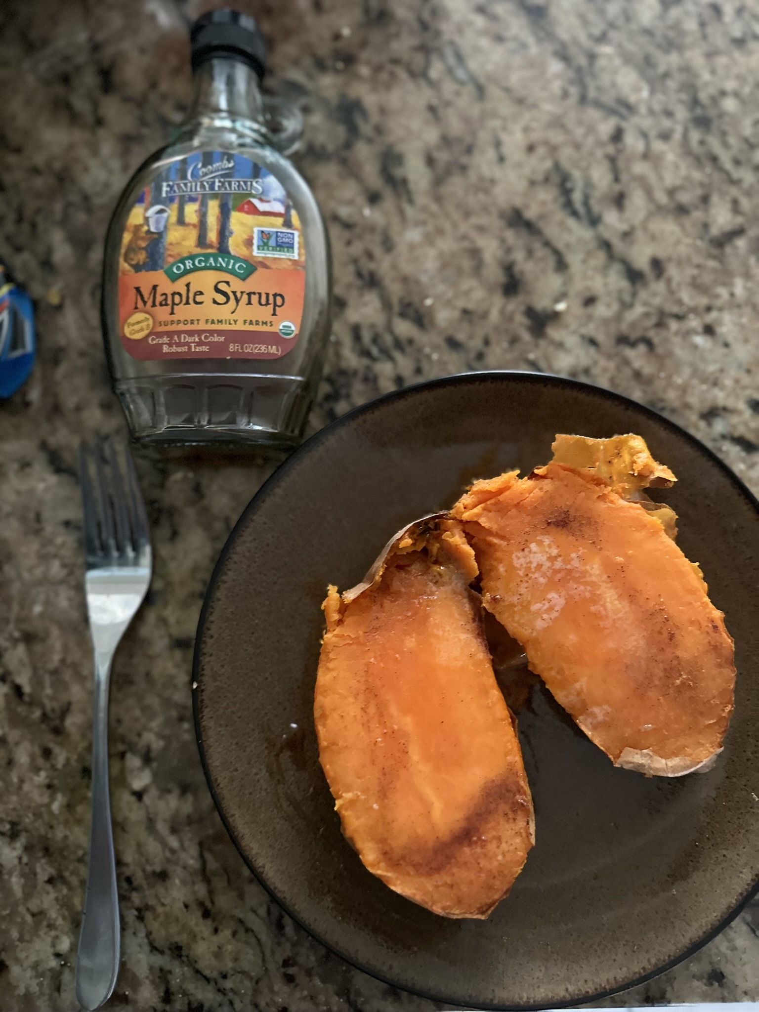 sweet potato with butter cinnamon and maple syrup