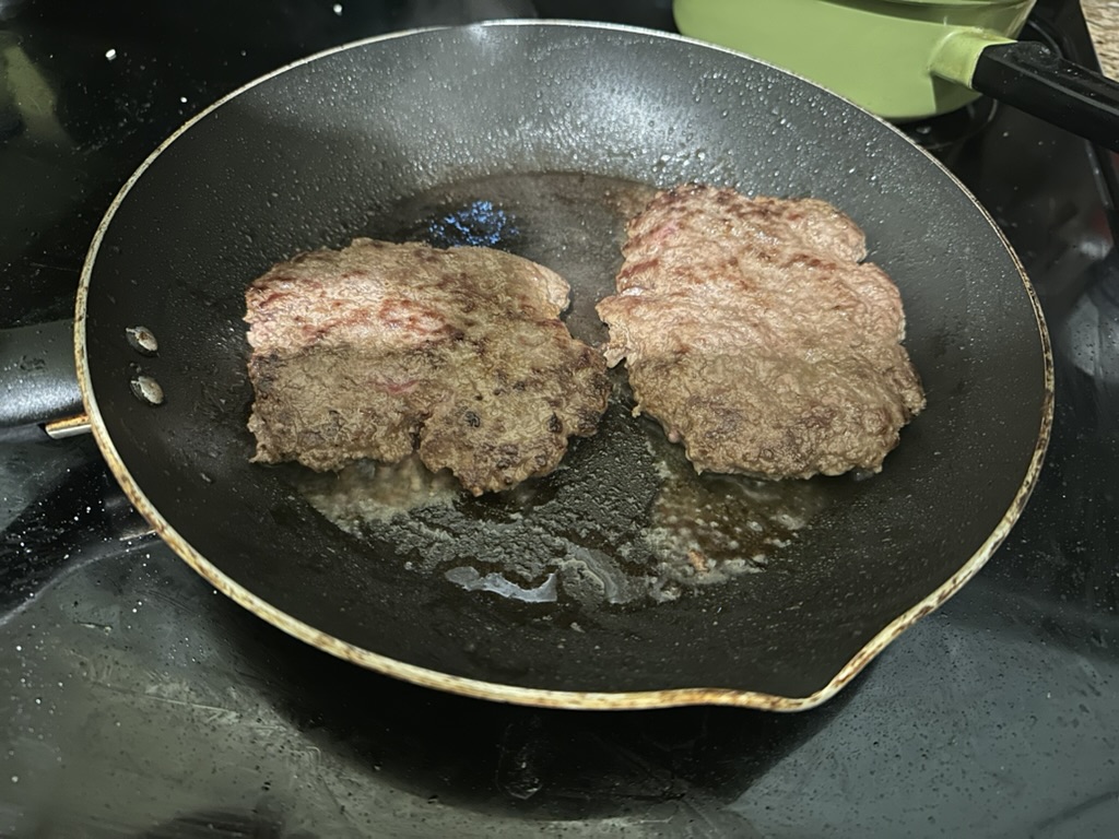 patties in skillet cooking